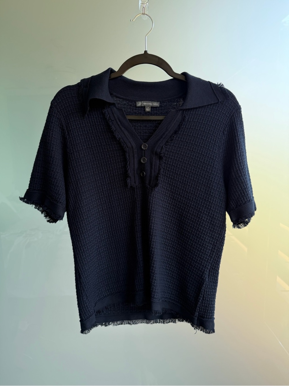 Adrianna Papell Navy Knit Short Sleeve Top - Picture 2 of 4